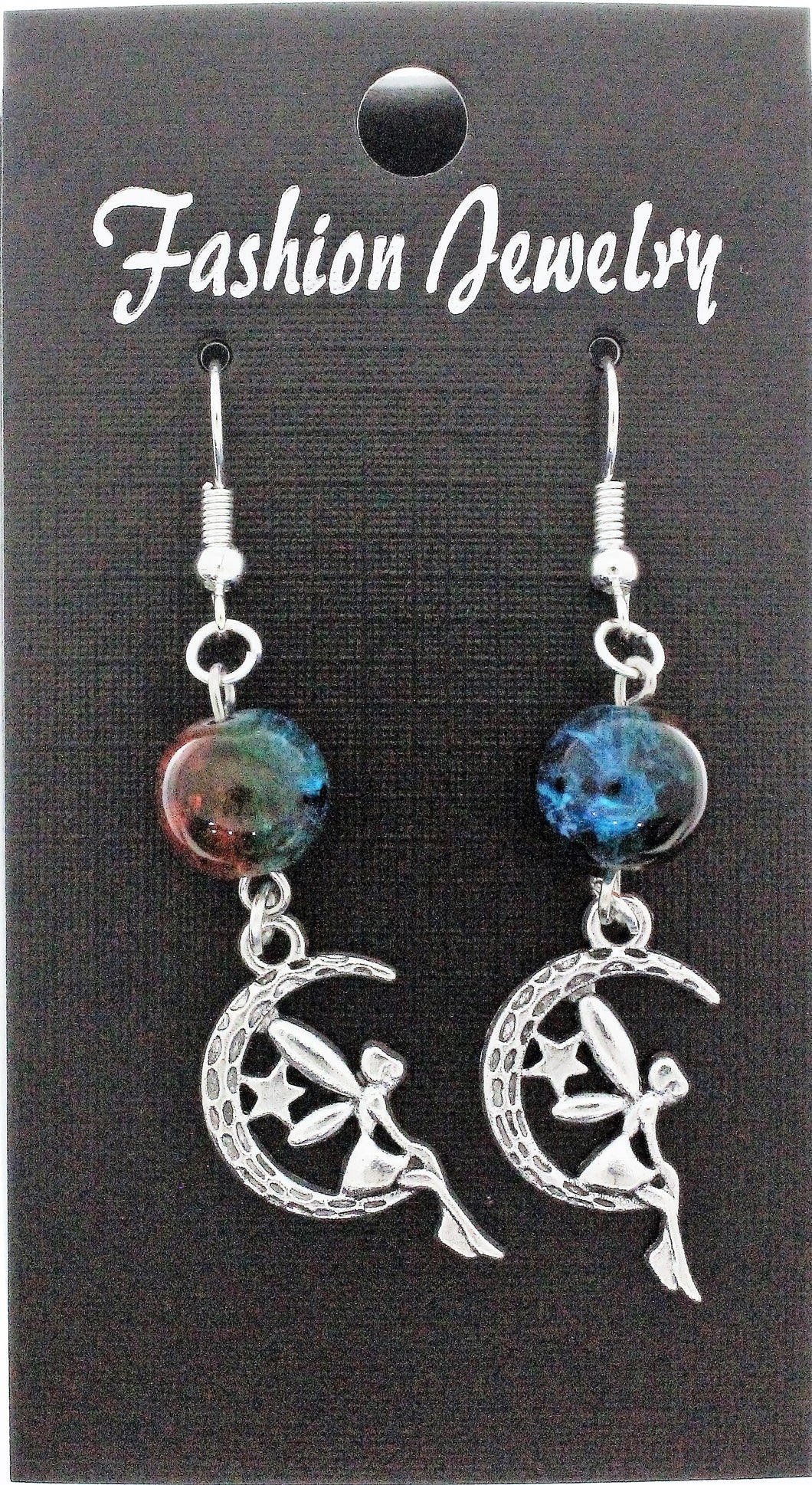 AVBeads Jewelry Charm Earrings Dangle Silver Hook Beaded Blue Orange Fairy Moon