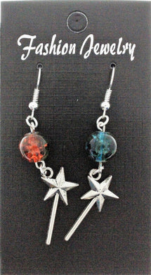 AVBeads Jewelry Charm Earrings Dangle Silver Hook Beaded Blue Orange Fairy Wand