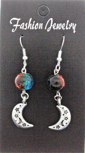 AVBeads Jewelry Charm Earrings Dangle Silver Hook Beaded Blue Orange Moon