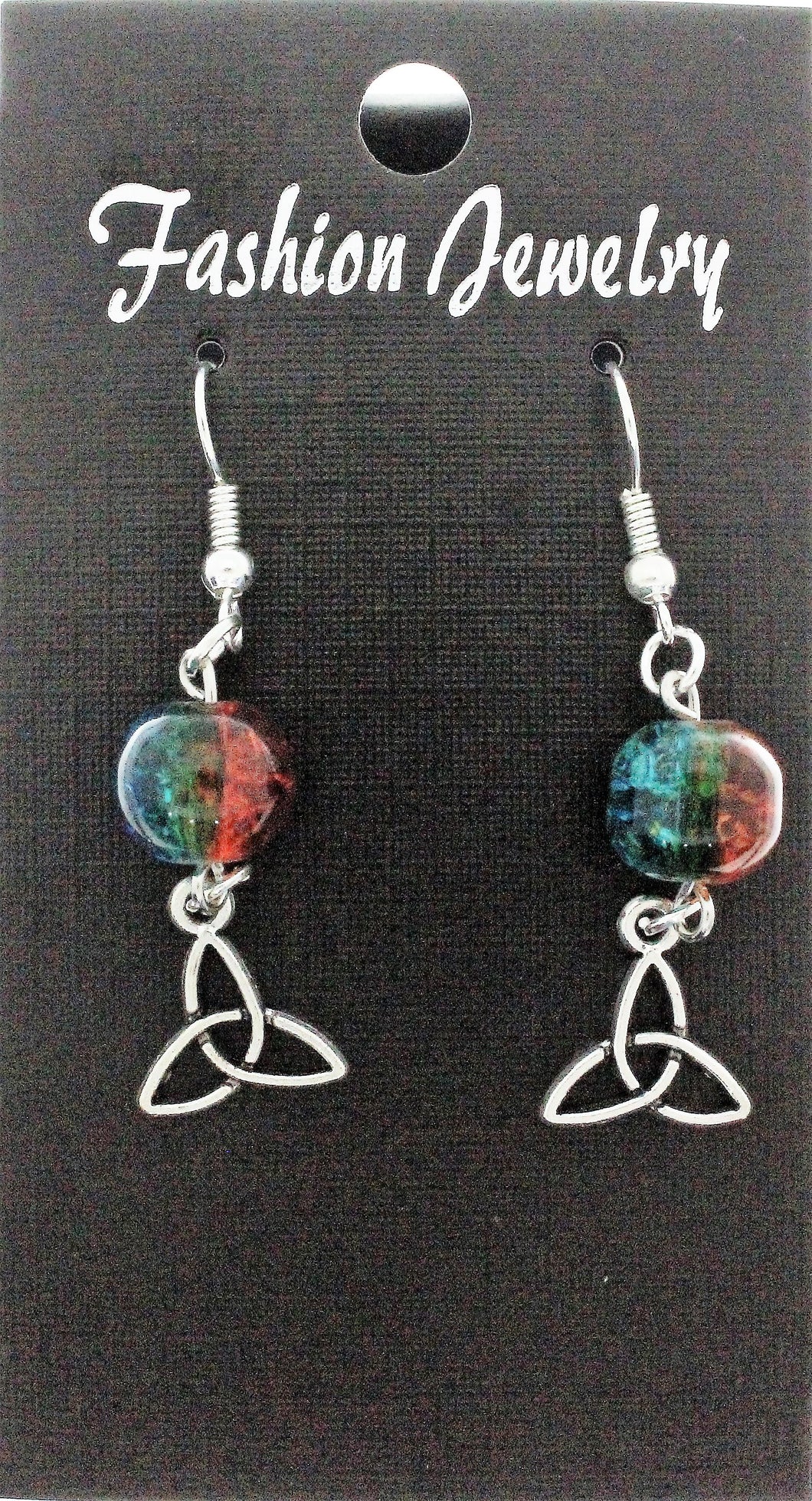 AVBeads Jewelry Charm Earrings Dangle Silver Hook Beaded Blue Orange Triquetra Mini