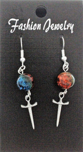 AVBeads Jewelry Charm Earrings Dangle Silver Hook Beaded Blue Orange Sword
