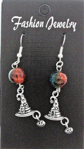 AVBeads Jewelry Charm Earrings Dangle Silver Hook Beaded Blue Orange Witch Hat