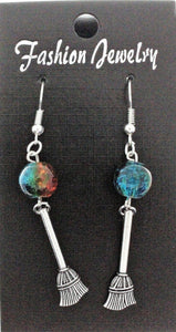AVBeads Jewelry Charm Earrings Dangle Silver Hook Beaded Blue Orange Broom