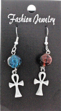 AVBeads Jewelry Charm Earrings Dangle Silver Hook Beaded Blue Orange Ankh