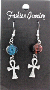 AVBeads Jewelry Charm Earrings Dangle Silver Hook Beaded Blue Orange Ankh