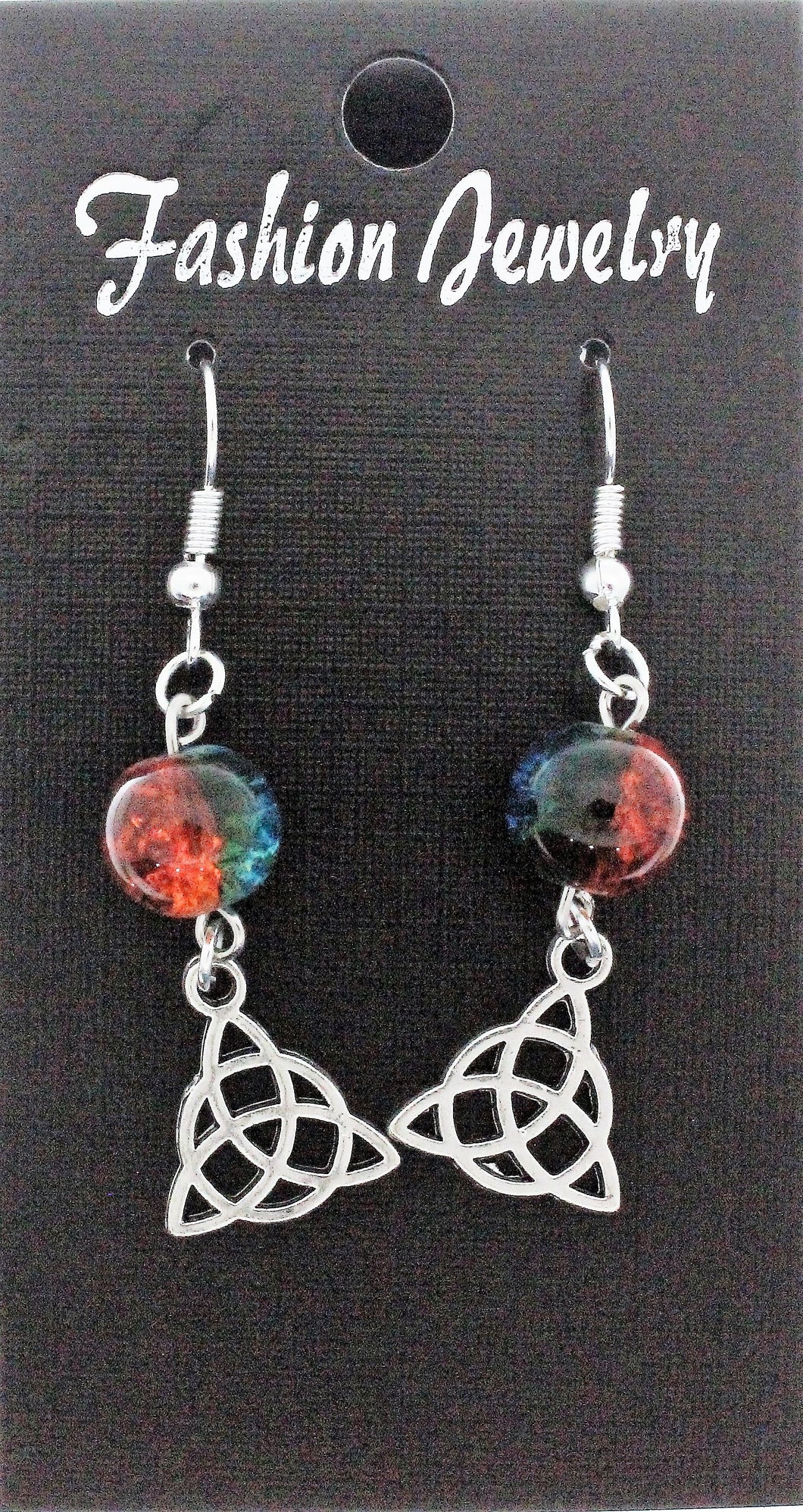 AVBeads Jewelry Charm Earrings Dangle Silver Hook Beaded Blue Orange Triquetra