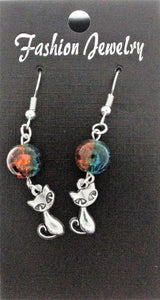AVBeads Jewelry Charm Earrings Dangle Silver Hook Beaded Blue Orange Cat