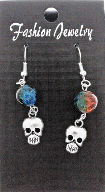 AVBeads Jewelry Charm Earrings Dangle Silver Hook Beaded Blue Orange Skull