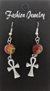 AVBeads Jewelry Charm Earrings Dangle Silver Hook Beaded Red Yellow Ankh