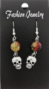 AVBeads Jewelry Charm Earrings Dangle Silver Hook Beaded Red Yellow Skull