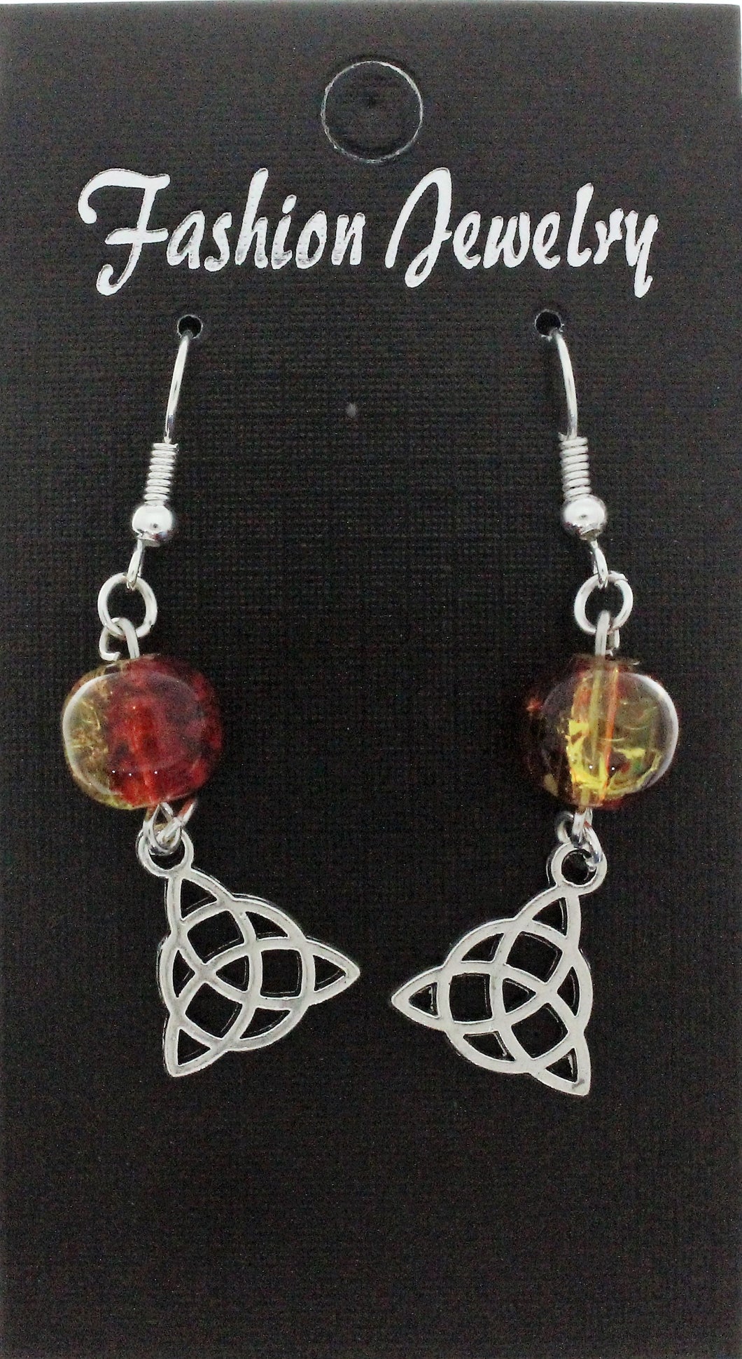AVBeads Jewelry Charm Earrings Dangle Silver Hook Beaded Red Yellow Triquetra