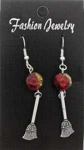 AVBeads Jewelry Charm Earrings Dangle Silver Hook Beaded Red Yellow Broom