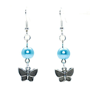AVBeads Jewelry Charm Earrings Dangle Silver Hook Beaded Blue Butterfly