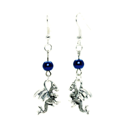 AVBeads Jewelry Charm Earrings Dangle Silver Hook Beaded Blue Dragon