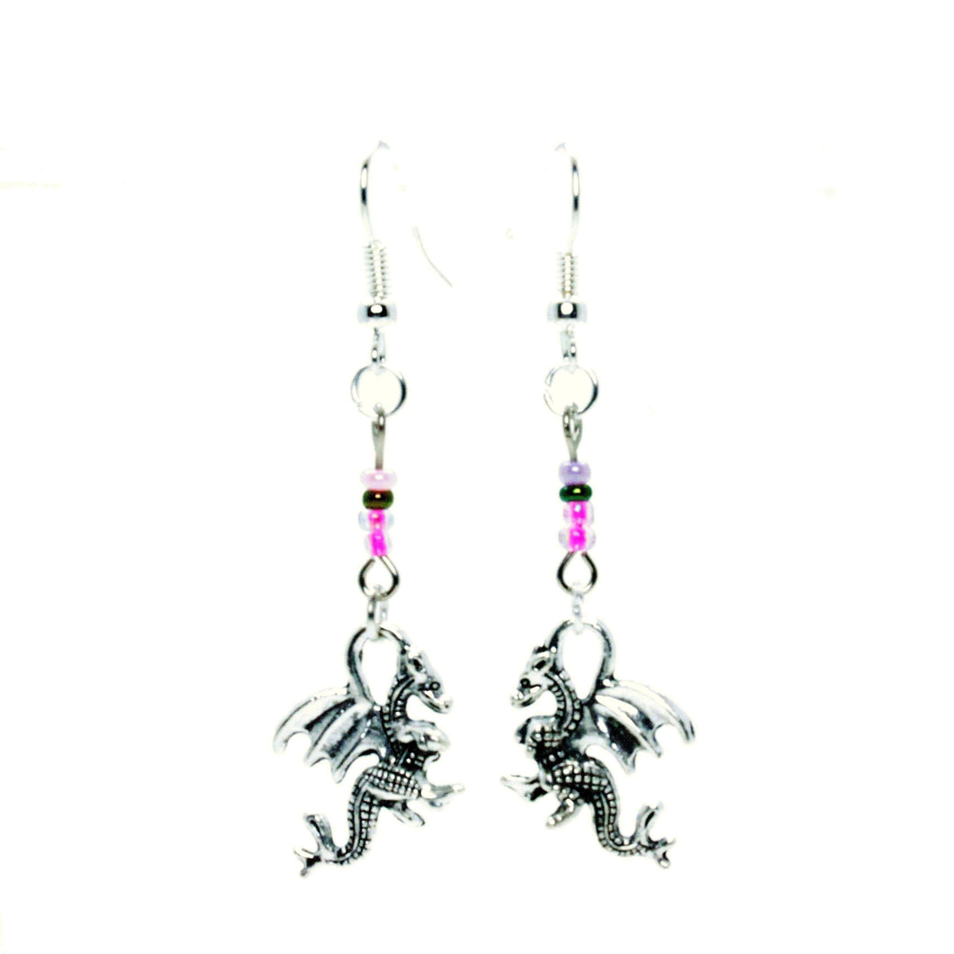 AVBeads Jewelry Charm Earrings Dangle Silver Hook Beaded Pink Dragon