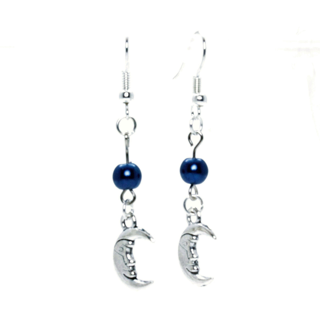 AVBeads Jewelry Charm Earrings Dangle Silver Hook Beaded Blue Moon