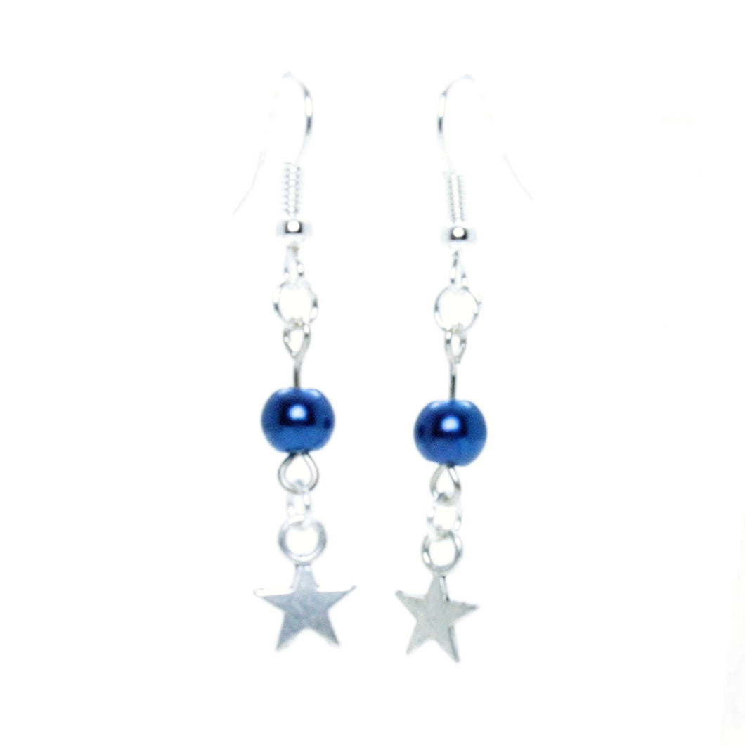 AVBeads Jewelry Charm Earrings Dangle Silver Hook Beaded Blue Star