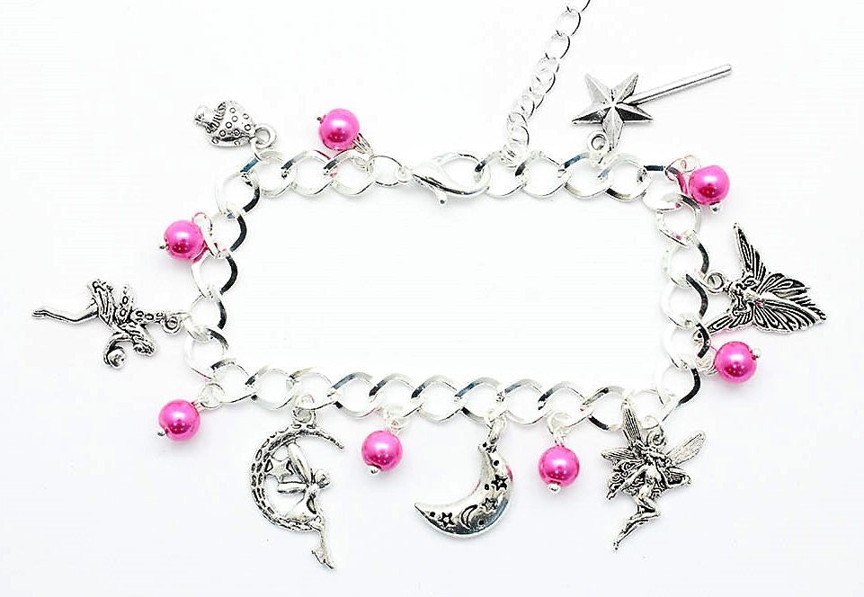 AVBeads Jewelry Fairy Charm Bracelet Silver JWL-CBF-1002 Pink Bead