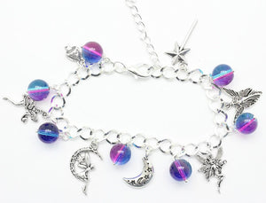 AVBeads Jewelry Fairy Charm Bracelet Silver JWL-CBF-1003 Purple Blue Bead