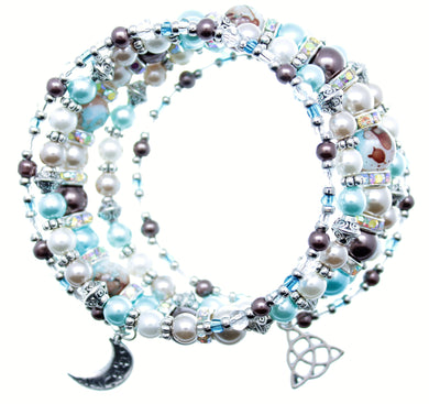 AVBeads Memory Wire Bracelet Beaded 5-Layer Wrap with Charms Moon Triquetra