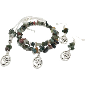 AVBeads Pagan Beaded Gemstone Chip Charm Bracelet Earring Necklace Jewelry Set 101