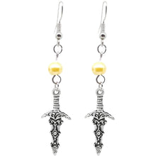 Load image into Gallery viewer, Gothic Halloween Pagan Wicca Wiccan Witch Athame Charm with Silver Plated Metal Ear Hook Dangle Earrings