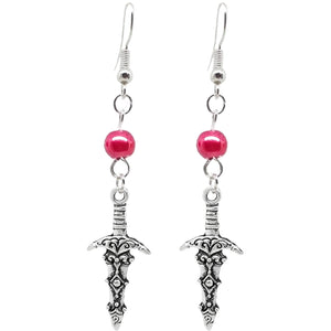 Gothic Halloween Pagan Wicca Wiccan Witch Athame Charm with Silver Plated Metal Ear Hook Dangle Earrings
