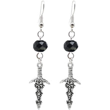 Load image into Gallery viewer, Gothic Halloween Pagan Wicca Wiccan Witch Athame Charm with Silver Plated Metal Ear Hook Dangle Earrings