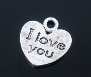 AVBeads Heart Charms "I Love You" Message Charms Silver 12mm x 11mm Metal Charms 10pcs