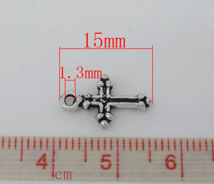 AVBeads Cross Charms Mini Silver 15mm x 9mm Metal Charms 10pcs