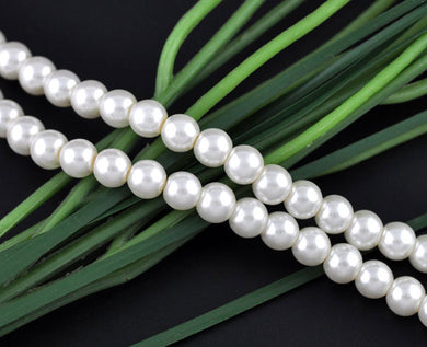 Round Glass Pearl Painted Czech Loose Beads for Jewelry Making 8mm White Beads 30pcs