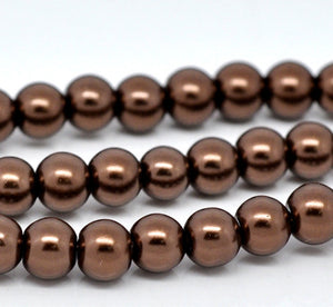 Beads Glass Round Pearl Painted 8mm Strand 16" Brown