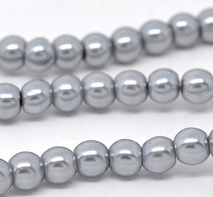 Beads Glass Round Pearl Painted 8mm Strand 16" Silver Grey