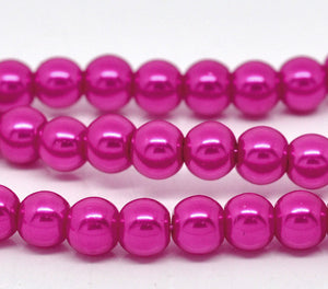Beads Glass Round Pearl Painted 8mm Strand 16" Fuchsia