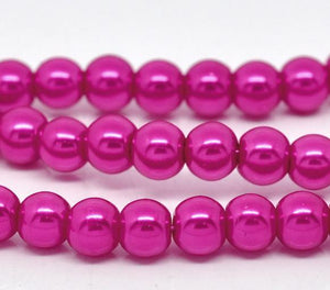 Beads Glass Round Pearl Painted 6mm Strand 16" Fuchsia