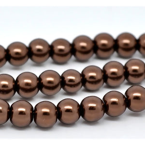 Beads Glass Round Pearl Painted 6mm Strand 16" Brown