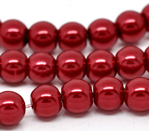 Beads Glass Round Pearl Painted 8mm Strand 16" Red