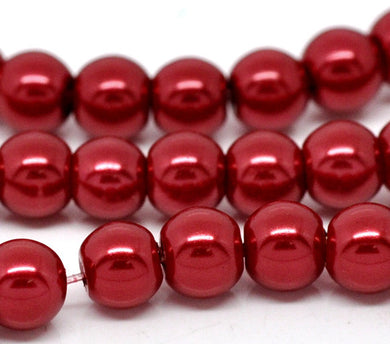 Round Glass Pearl Painted Czech Loose Beads for Jewelry Making 8mm Red Beads 30pcs
