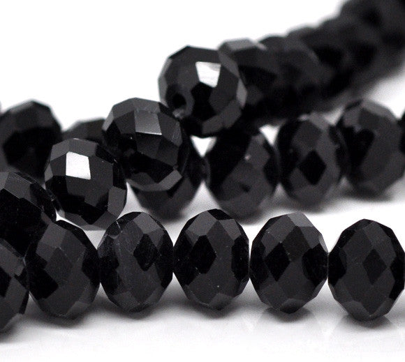 Glass Beads Rondelle Opaque Black Faceted 8mm x 6mm Black 20pcs Loose
