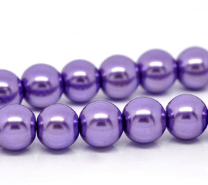 Beads Glass Round Pearl Painted 10mm Strand 16" Purple