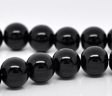 Glass Beads Round Pearl Painted 10mm Black 16
