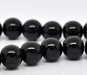 Glass Beads Round Pearl Painted 10mm Black 16" Strand