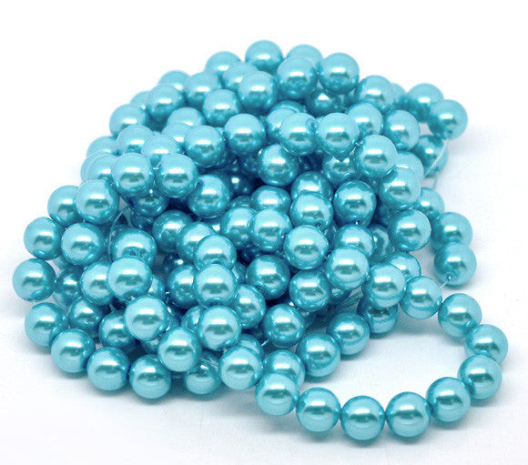 Round Glass Pearl Painted Czech Loose Beads for Jewelry Making 10mm Blue Beads 15pcs