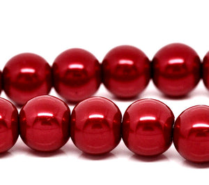 Beads Glass Round Pearl Painted 10mm Strand 16" Red
