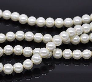 Beads Glass Round Pearl Painted 10mm Strand 16" Ivory