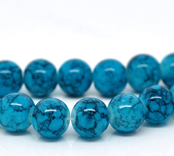 Beads Glass Strand 10mm Crackle Blue 15