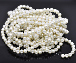 Beads Glass Round Pearl Painted 8mm Strand 16" Ivory