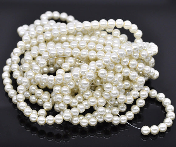 Round Glass Pearl Painted Czech Loose Beads for Jewelry Making 8mm Ivory Beads 30pcs