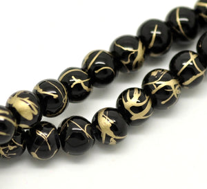 Glass Beads Round Drawbench 6mm Black 15.5" Strand Decorative
