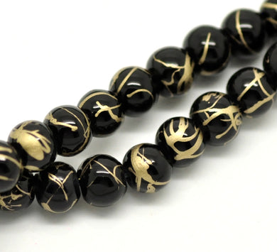 Round Glass Artistic Loose Beads for Jewelry Making 6mm Black Beads 30pcs